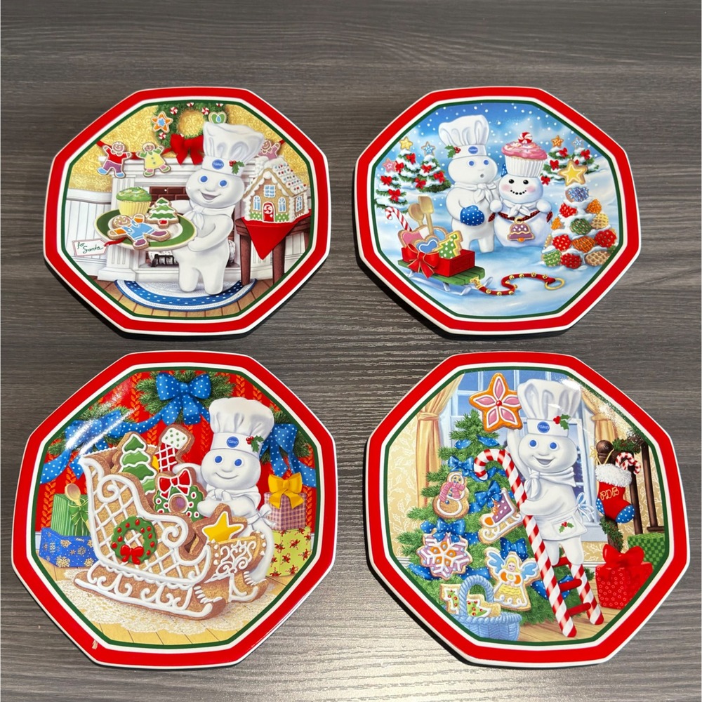 Danbury Mint Pillsbury Doughboy Cookies for Santa 8pc Plate and Coaster Set 2007